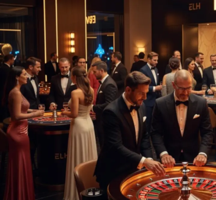 Wieczorne wydarzenie kasynowe z uczestnikami przy stołach do gier zorganizowane przez Toppl Event