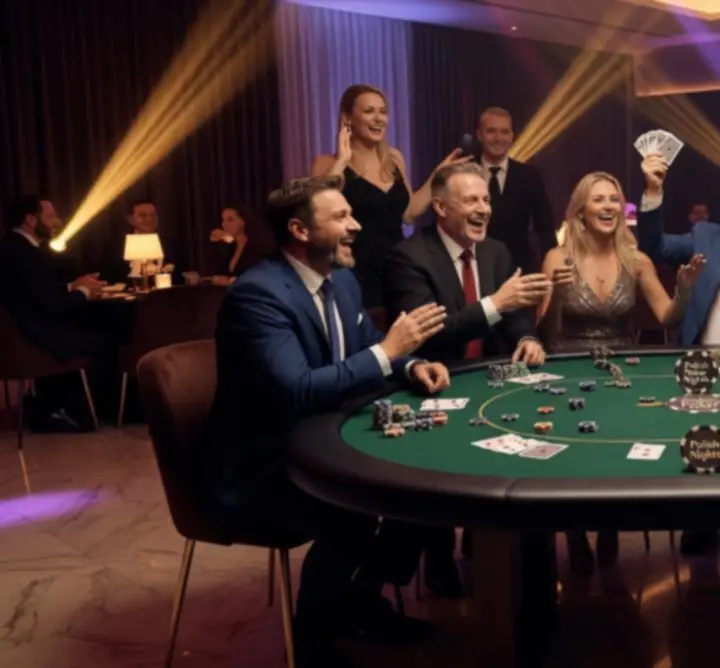 Uczestnicy wieczoru pokerowego przy stołach podczas eventu Toppl Event