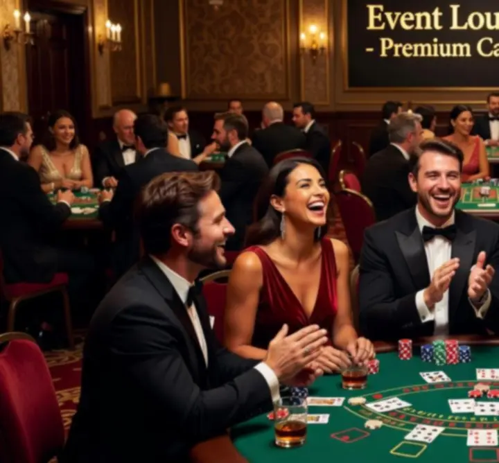 Goście bawiący się przy stołach kasynowych podczas eleganckiego eventu