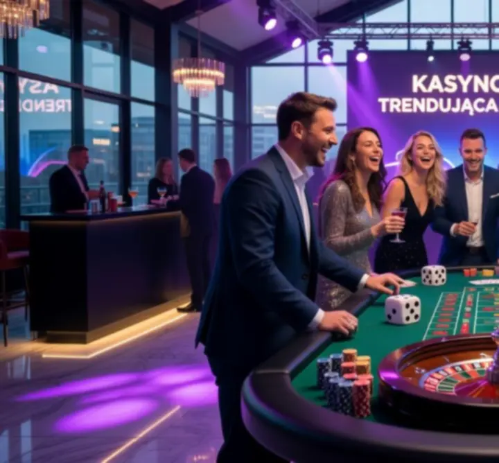 Nowoczesna scena eventowa z kasynowym oświetleniem i stołami do gier w 2024 roku